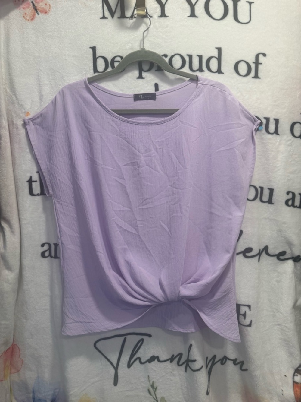 KLD Top Women's Purple Ruffle Short-Sleeve Tunic Size Large